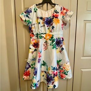 Eshakti Retro Blue Floral Short Sleeve Dress